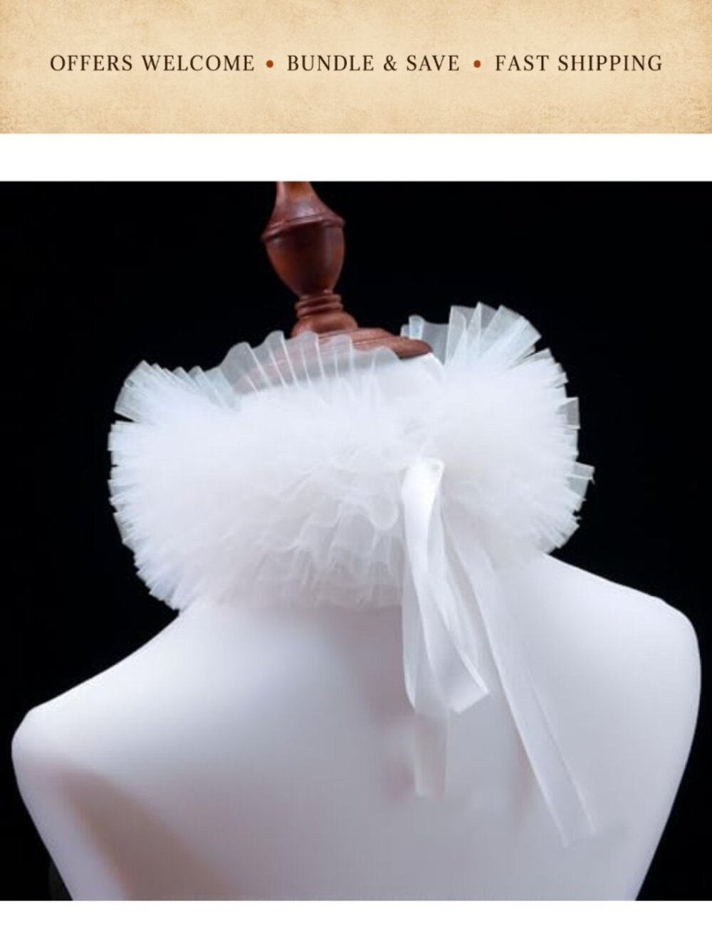 Tulle Ruffle Collar Layered Mesh Neck Victorian Renaissance Costume Accessory - Picture 3 of 6